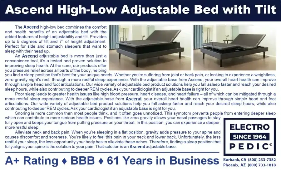 Ascend high low electric adjustable hospital bed showing articulation
